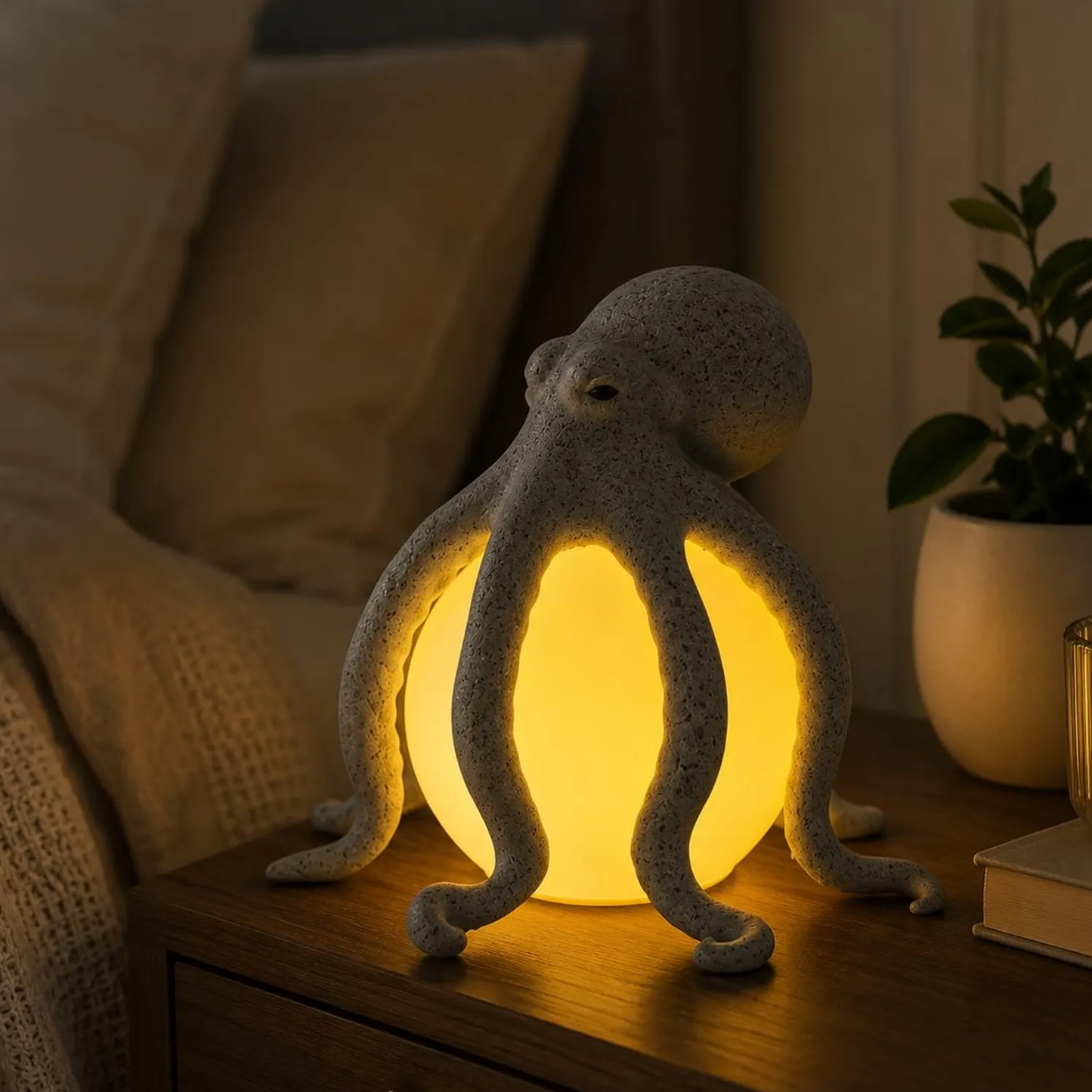 Octopus Sculpture Table Lamp, Ocean Themed Ambient Lighting, Soft Glow Bedside Nightlight For Indoor Styling
